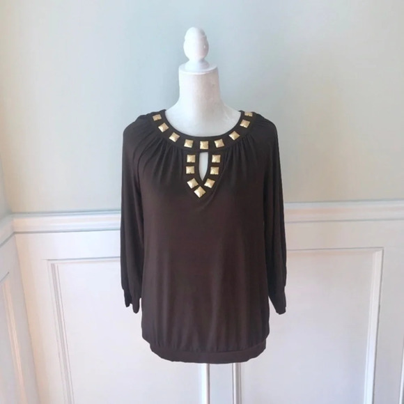 Michael Kors Embellished Keyhole Neck Jersey Top - Picture 1 of 5